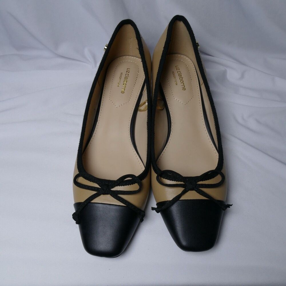 Liz Claiborne Fredson Women’s 7M  Nude Black Cap Toe Block Heel Pumps New